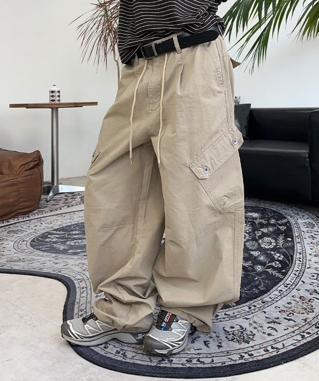 Defun diagonal cargo cotton pants