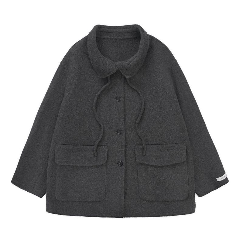 HANDMADE WOOL HALF COAT (Deep Gray)