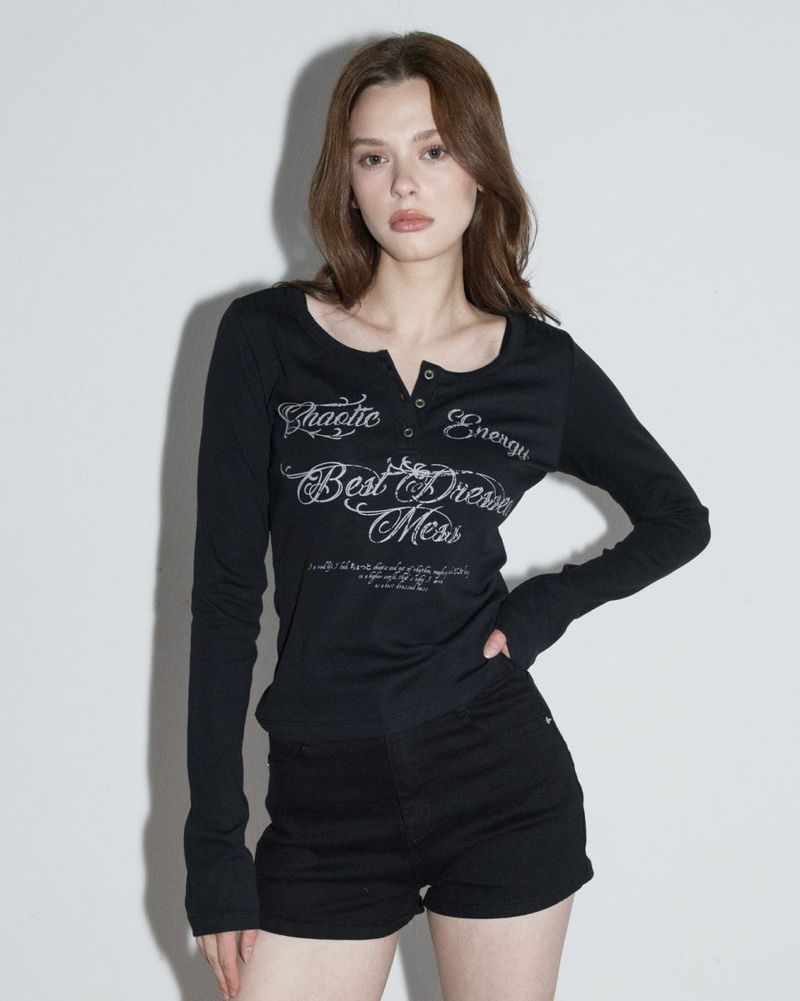 MagoRen SEOUL（マゴレン ソウル）の「BDM ヘンリーネック ロングスリーブ ブラック（トップス）」