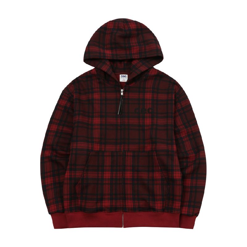 CEC CHECK ZIP-UP HOODIE(RED)