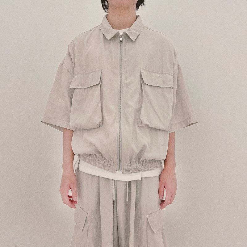 street shape shortsleeve zipup_beige