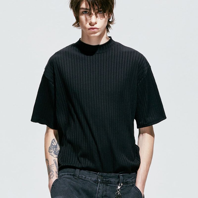 2way rib mock neck t-shirt black