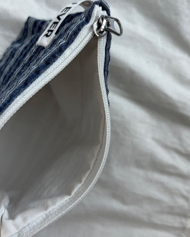 Plain stripe flat pouch - deep blue , S size