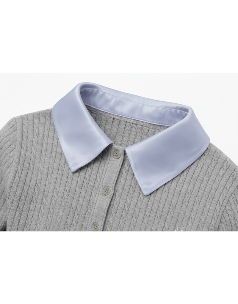 [PRE-FALL] エロディ シルク カラー ケーブル ニット ショートスリーブ カーディガン グレー