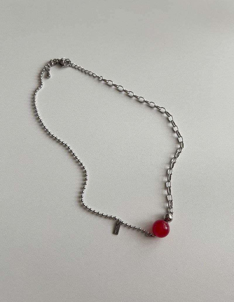 Ret Red Jade Stone Christmas Gift Recommendation Stainless Steel Bold Ball Layered Choker Short Beads Necklace