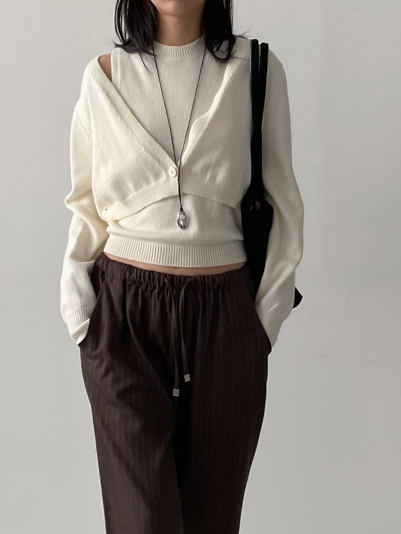 Striped Banding Wide Slacks