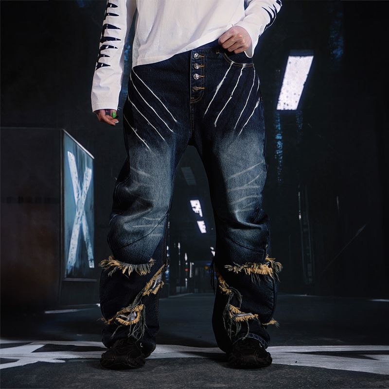 SEXXDEVIL Destroyed Washed Knife-Washed Jeans