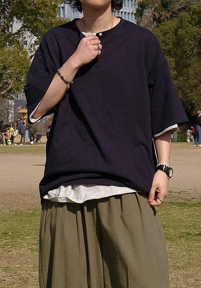 [SEMADE] Short Slub Henley Neck Over Sleeve 슬럽 헨리넥 티셔츠 (반팔)