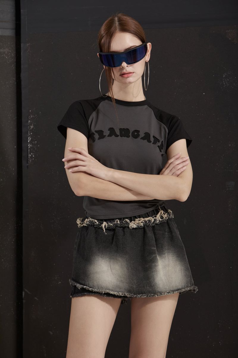 COVER DENIM SKIRT -BLACK