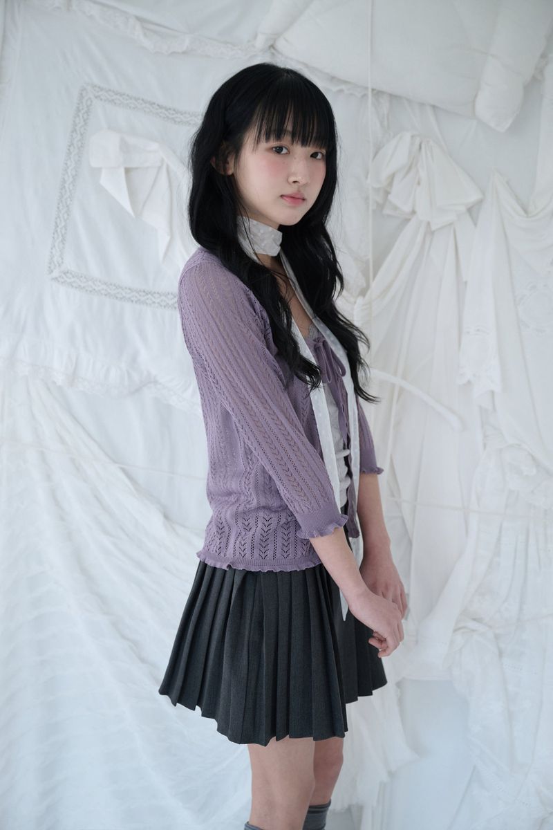 3/4 LACE KNIT CARDIGAN GRAPE