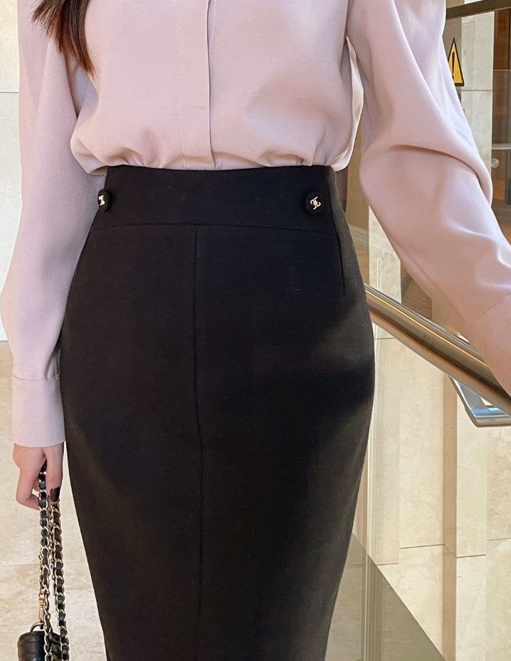 Eze Wool Brushed Slit H-Line Skirt