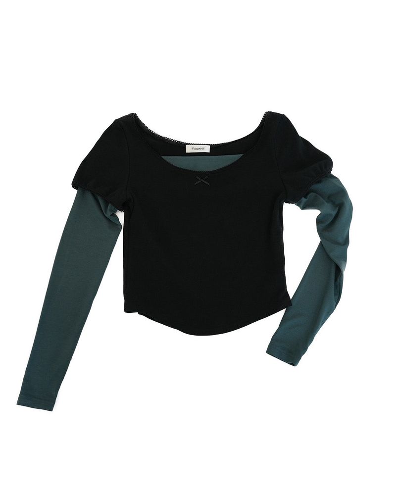 Puff lace layered top / black