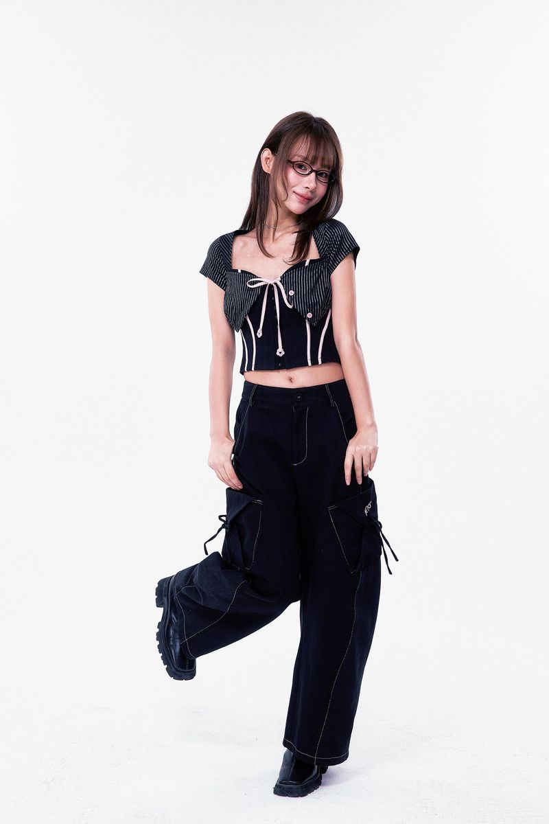 PLÜF Tie Front Bustier (Black)
