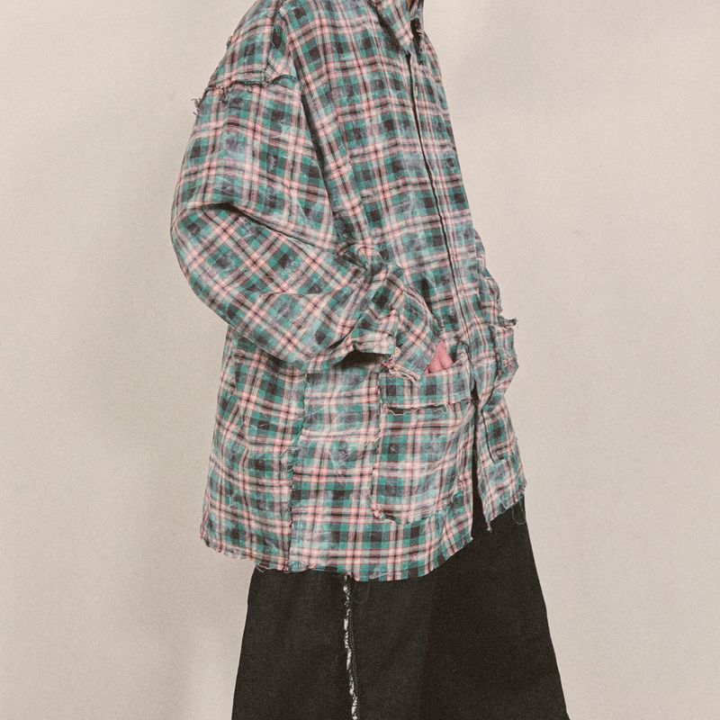 smoke wash check shirt_green
