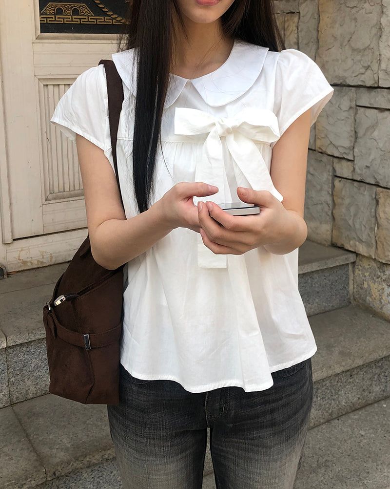 Lupek Ribbon Check Short-Sleeve Blouse