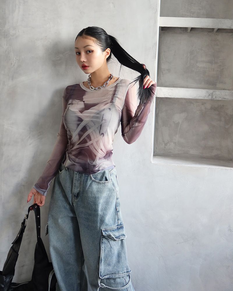 Delight-J（ディライトジェイ）の「Corset See-Through Printed T-Shirt（Tops）」
