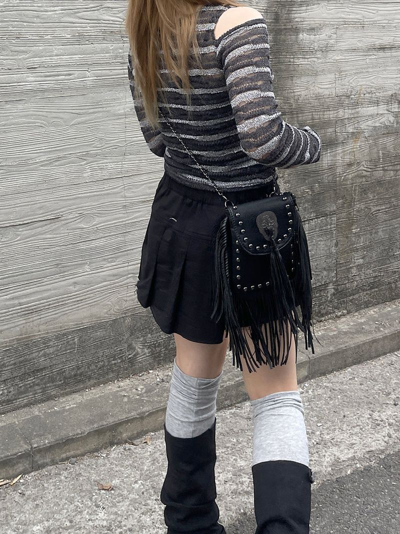 Ethnic Shoulder Slit Stripe Tee