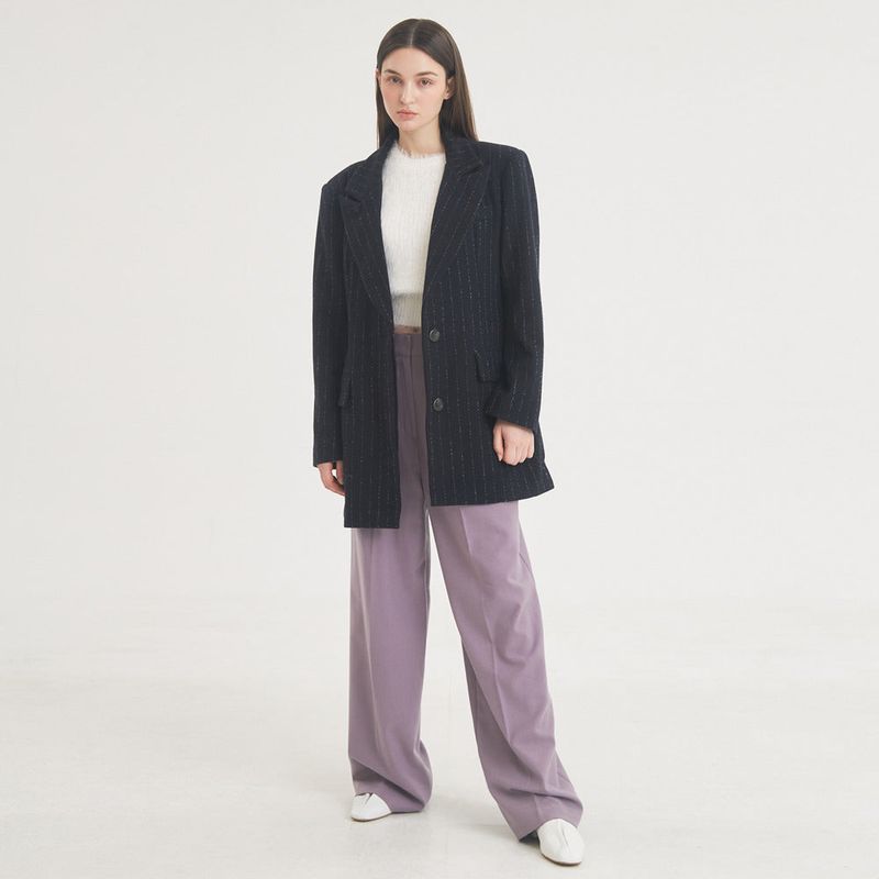 Two-Tuck Button Wide Wool Pants (Violet)
