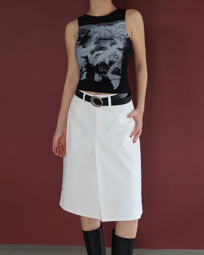 Basic pintuck cotton midi skirt