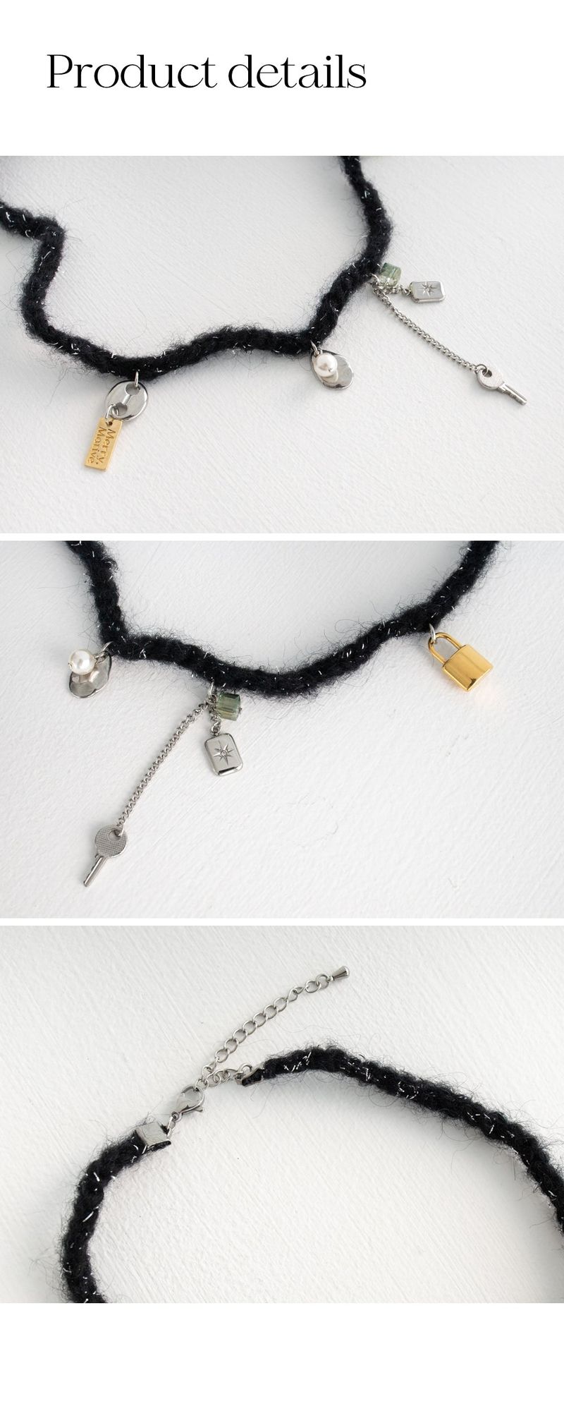 Wool black knit with unique objects necklace