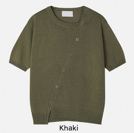 Bock Diagonal Button Linen Cardigan