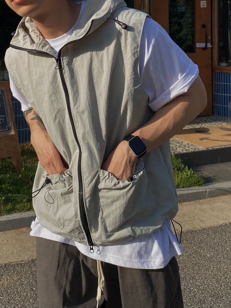 Nylon Pocket Hooded Vest 3C