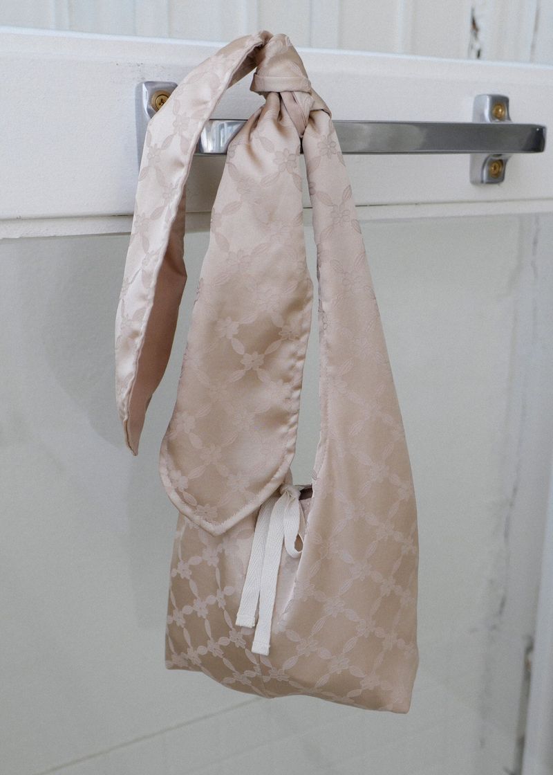 Floral Satin Jacquard Two-way Mini Bag_Beige