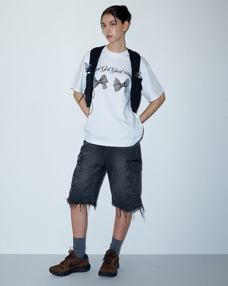TWIN RIBBON TSHIRT-WHITE