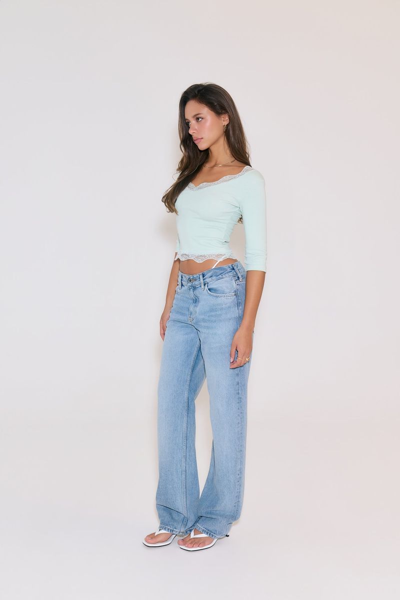 Sweetie Lace Trim 3/4 Sleeve Tee (Cream Mint)