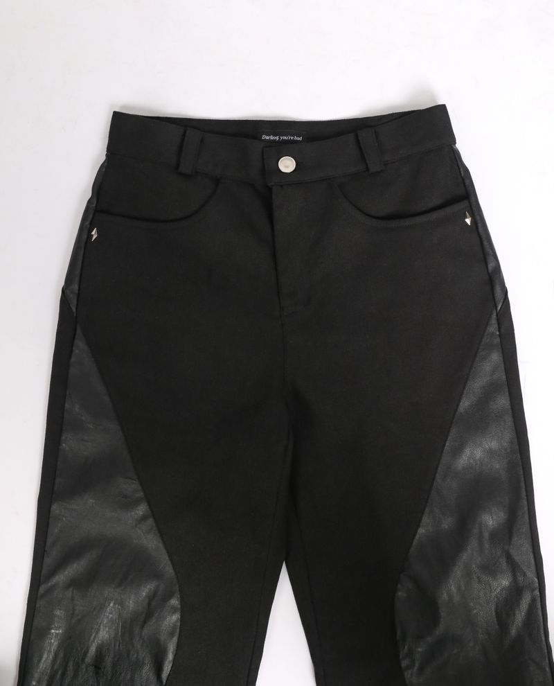 LEATHER POINT STRING PANTS #BLACK
