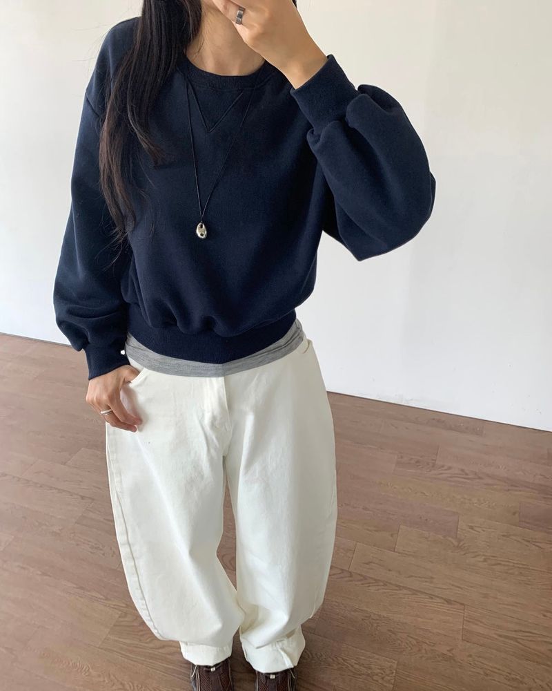 Burnt Overfit Balloon Crop Sweatshirts 4C