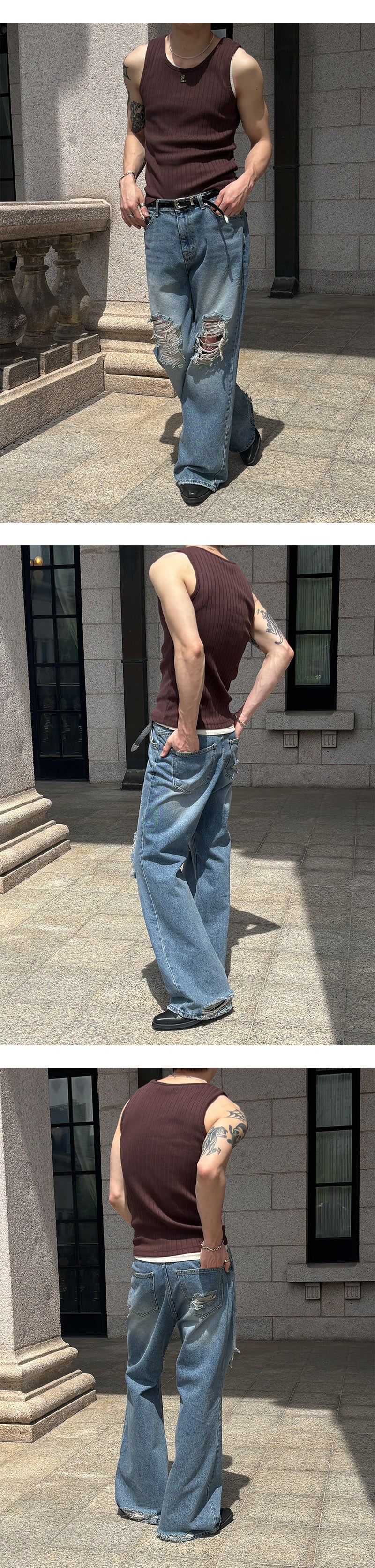 [Unisex] Tin washing boots cut denim pants