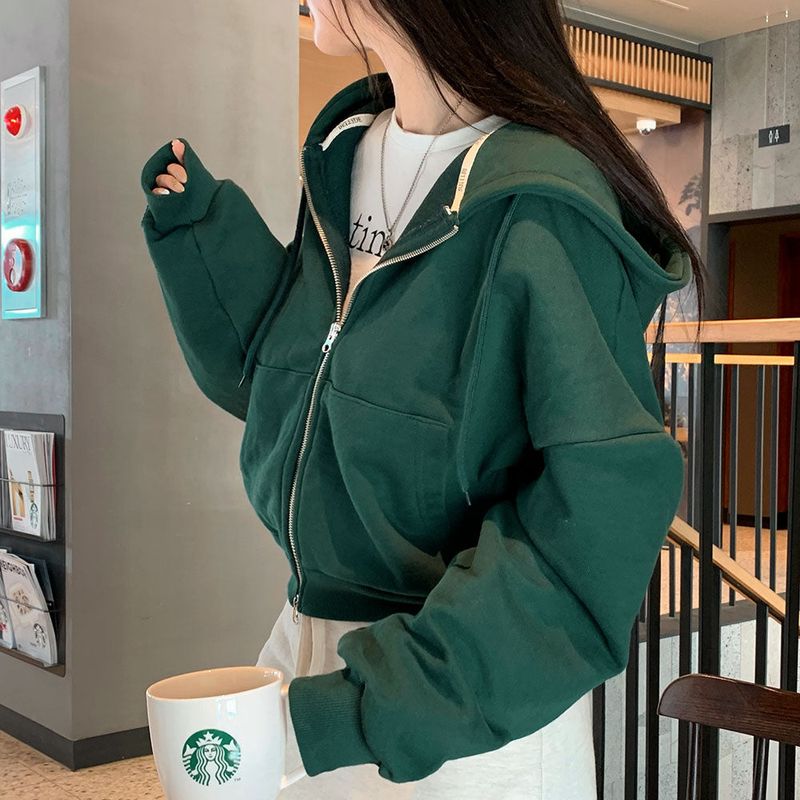 [BELLIDE MADE] Spring version, embroidered two-way cropped zip-up hoodie