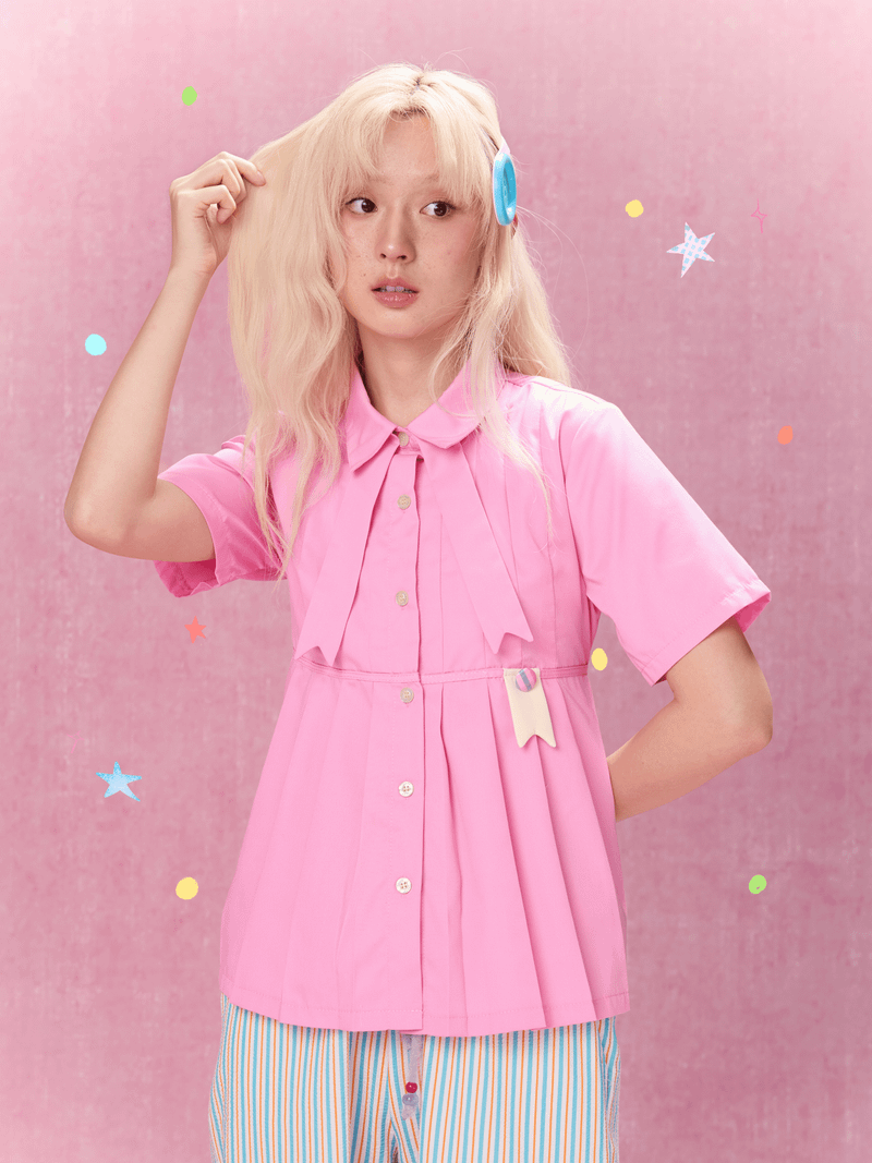 RedBean（レッドビーン）の「ベストデイエバープリーツシャツ (Pink)（トップス）」