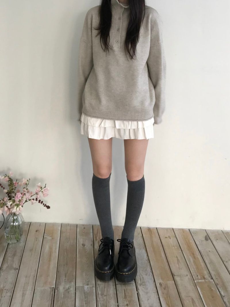 High-neck button knit (3 colors)