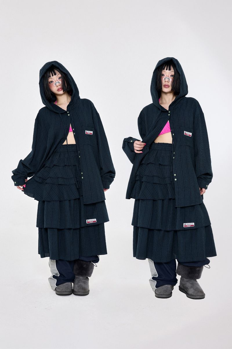 チェックフーディシャツNavy