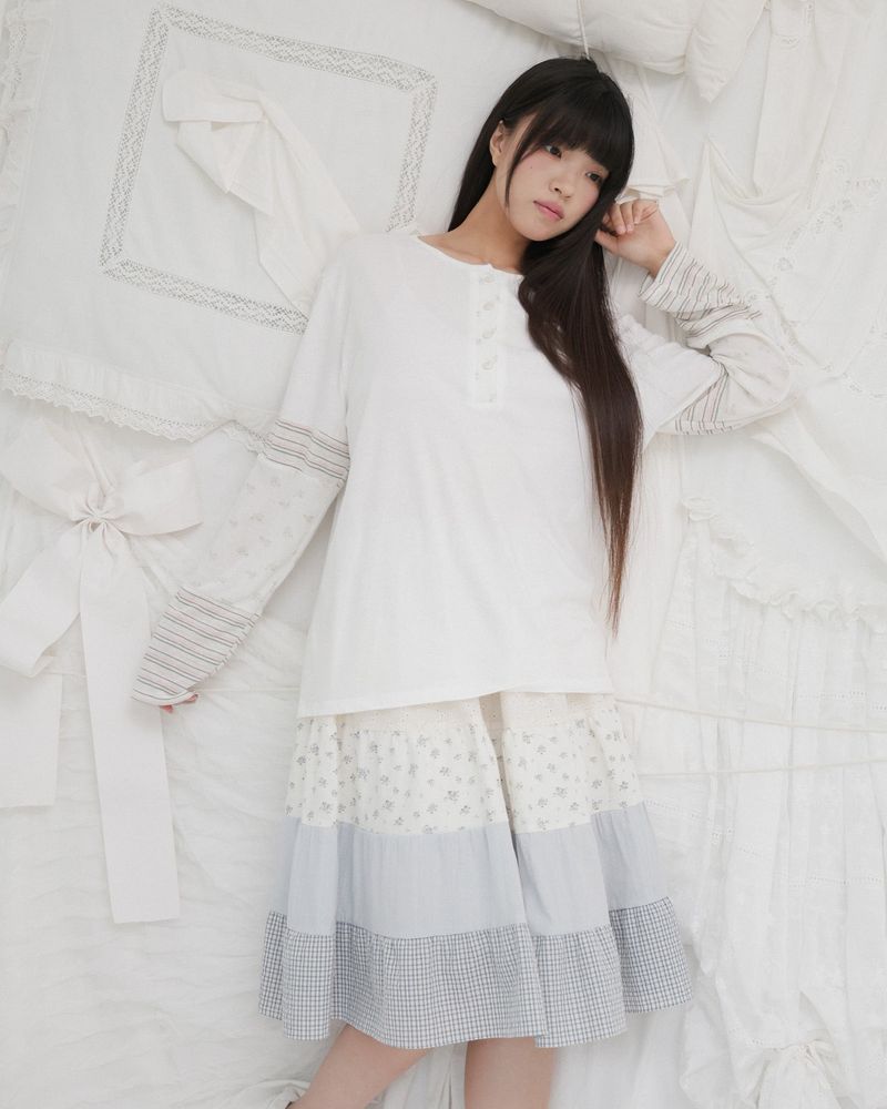Blooming garden patchwork skirt / ivory