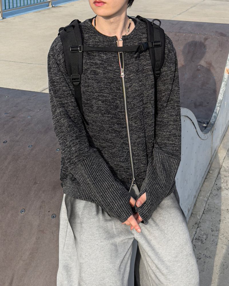 Angle Knit Zip-up with Hand Warmers