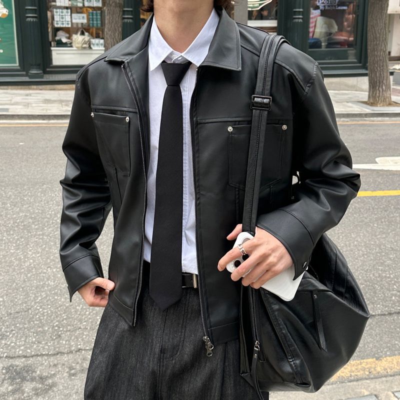 LMN Rivet Tracker Short Leather Jacket (black)
