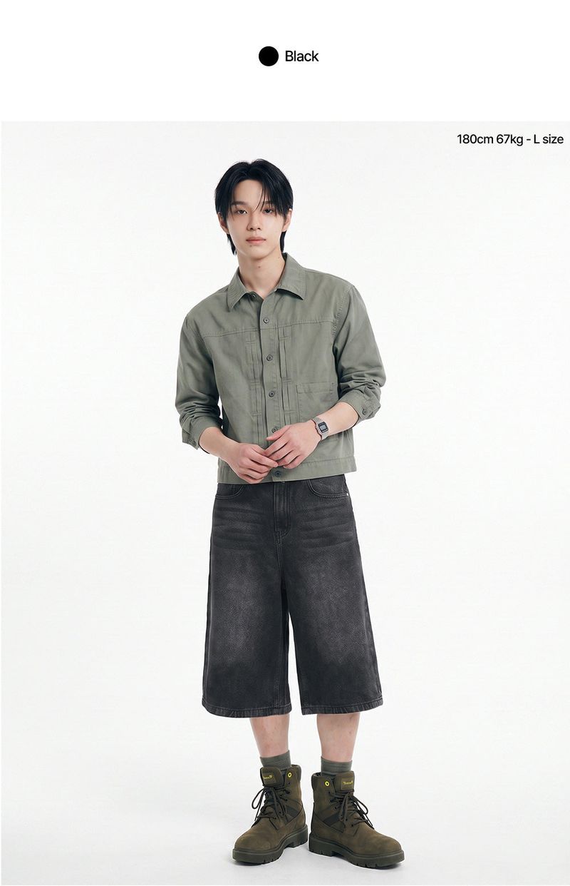 basic washing bermuda denim pants (black)