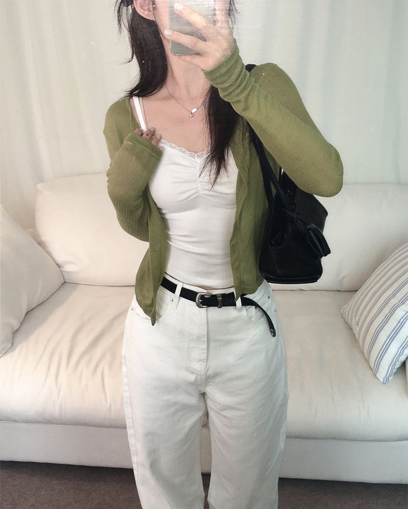Modal lace shirring cropped sleeveless shirt (3 colors)