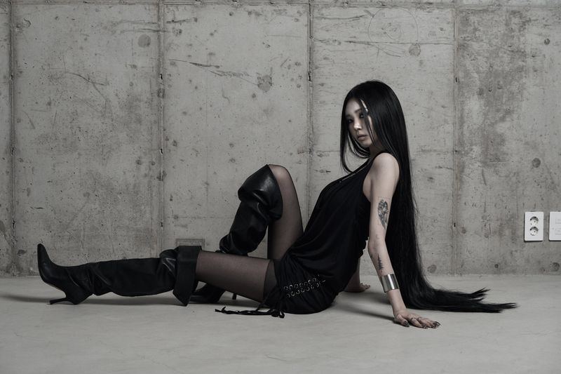 [label] cowl-neck side lace-up one-piece BLACK