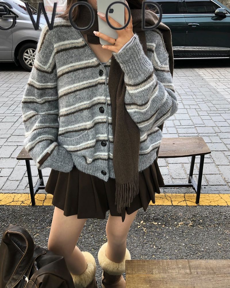 [ORIGINAL] Sand Stripe Oversized Wool Cardigan