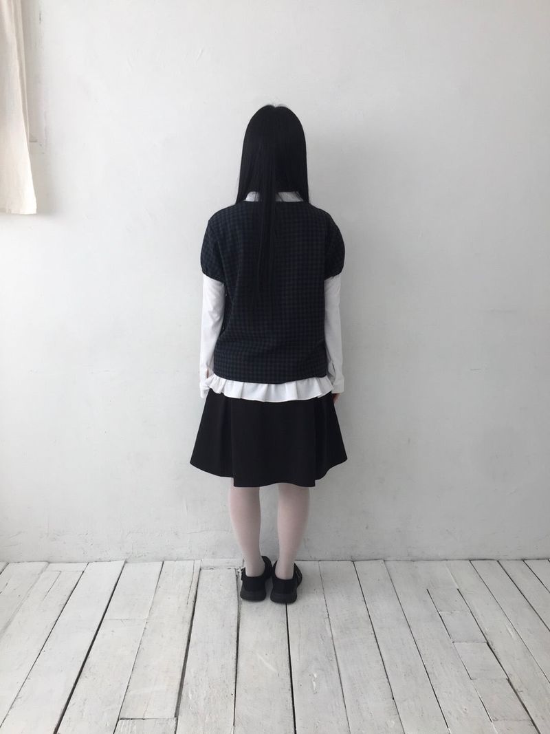 チェックボタンハーフブラウス