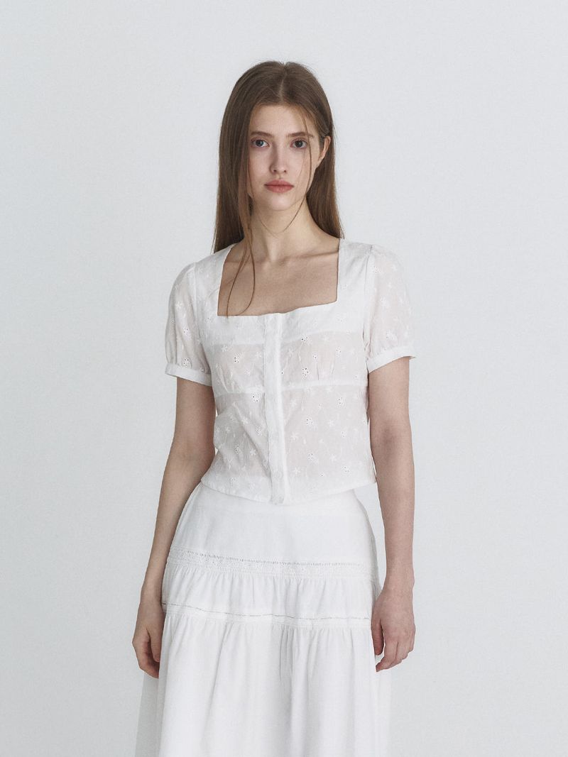 Floral square blouse (Ivory)