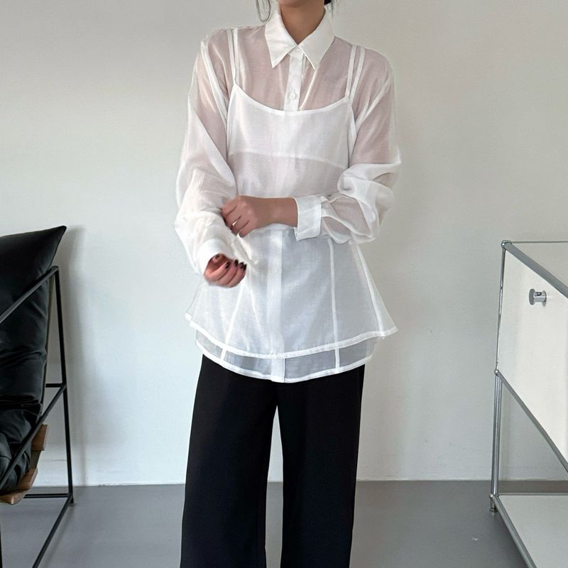 Sheer Line Blouse Set - 3colors