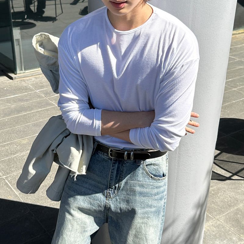 LMN Normal Soft V-neck Long Sleeve Tee (4 colors)