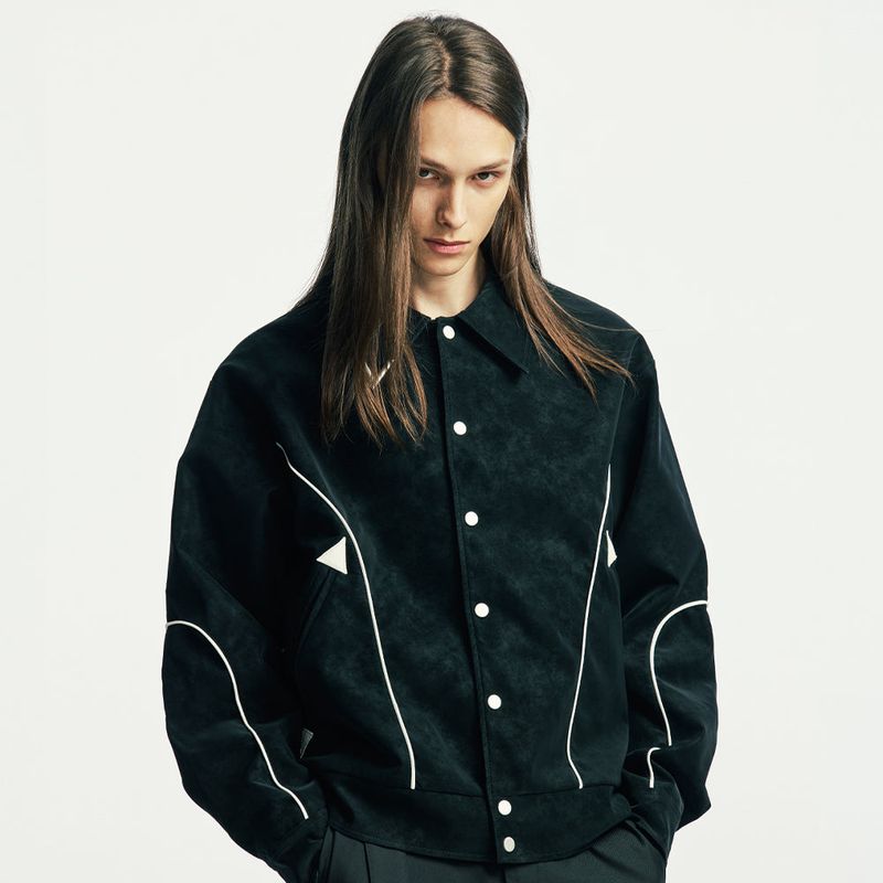 suede piping western jacket black