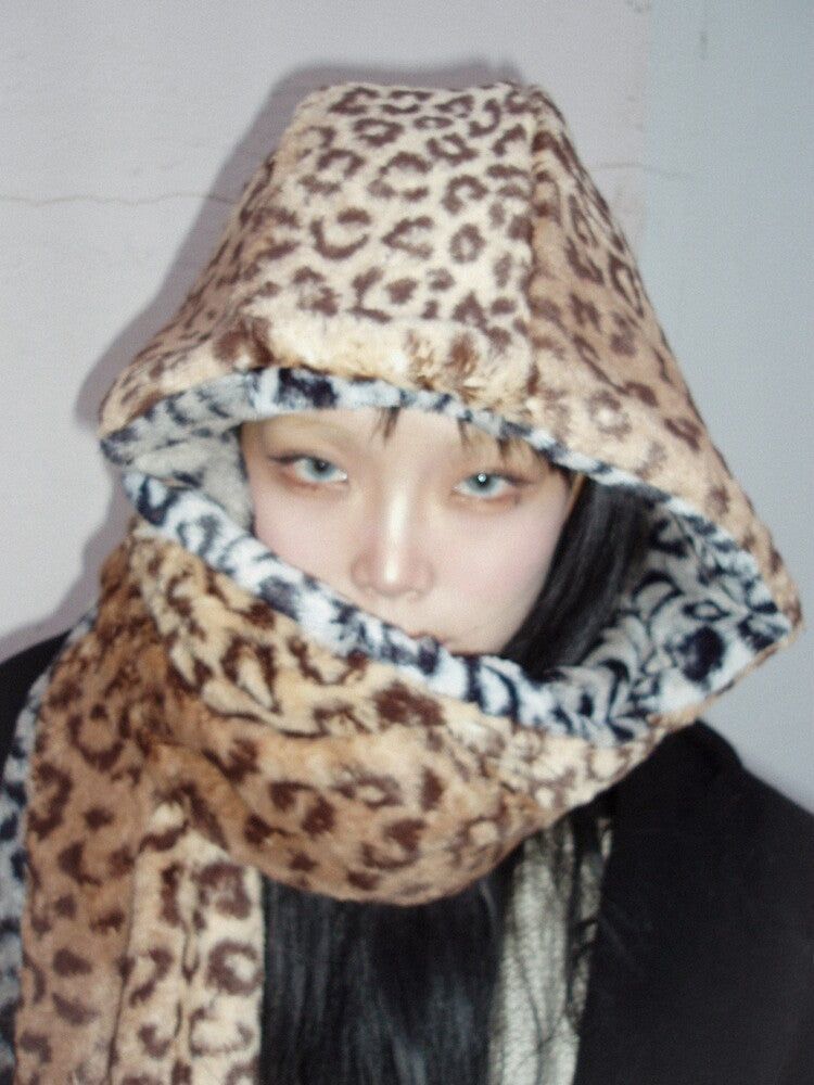 Leopard reversible hood muffler (brown)