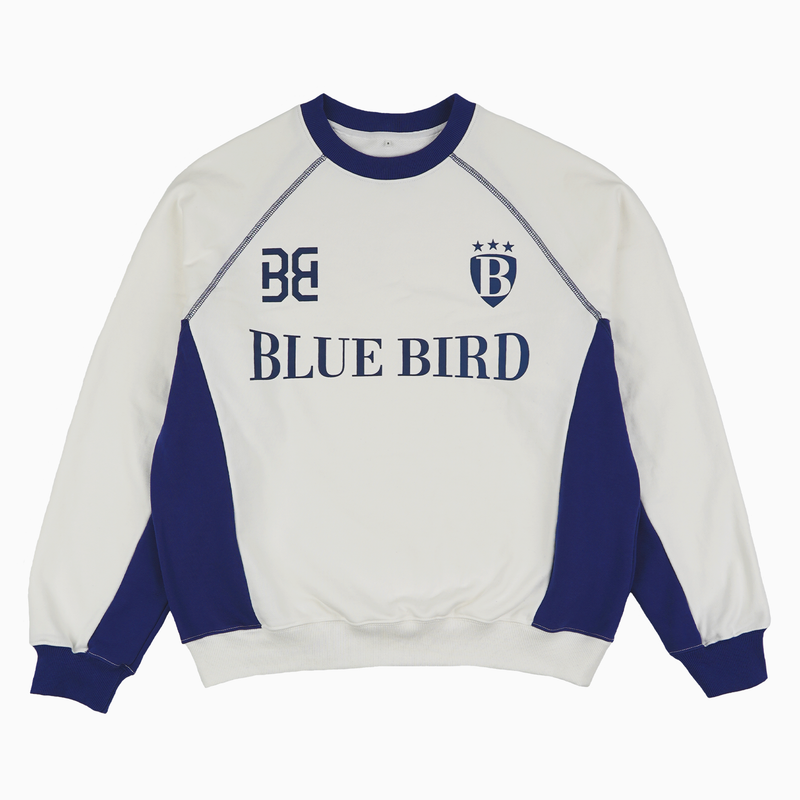 B BIRD（ビーバード）の「フットボールジャージースウェット - WHITE/NAVY（トップス）」